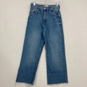 Zara The 90's Full Length Wide Leg High Rise Frayed Hem Jeans size 4